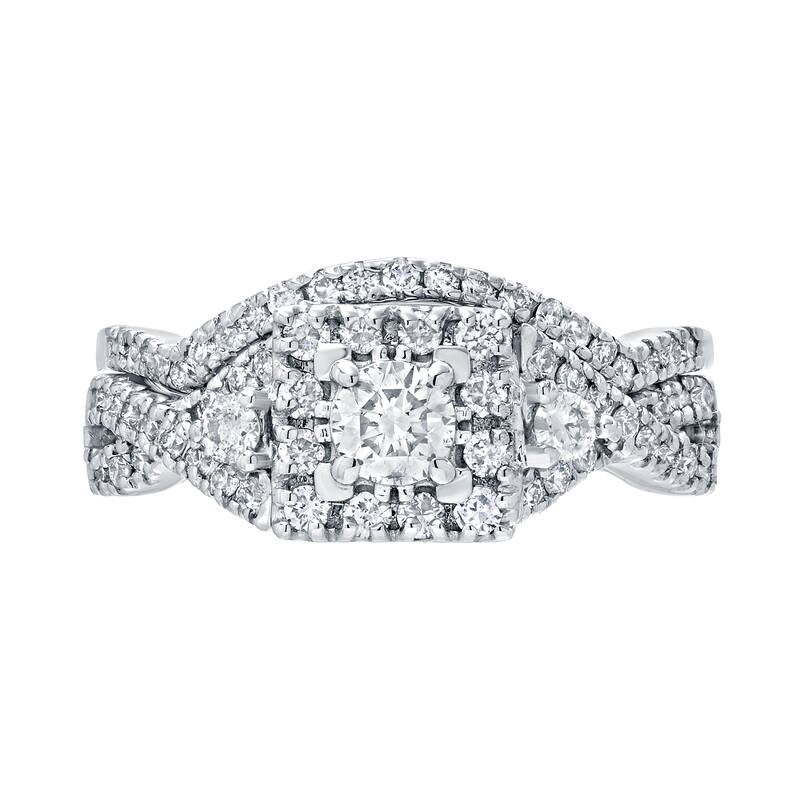 14k Gold 3/4ct TDW Braided Infinity Diamond Halo Engagement Ring Set by Auriya