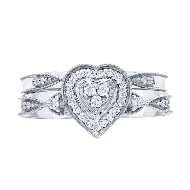 Auriya 1/5ctw Heart Shaped Halo Diamond Engagement Ring Set 14K Gold