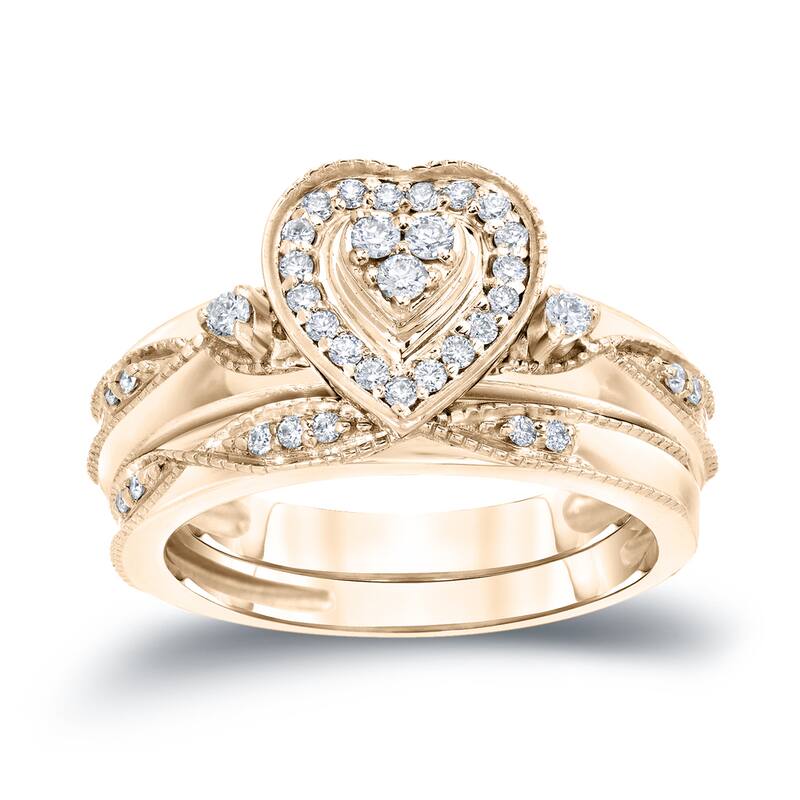 Auriya 1/5ctw Heart Shaped Halo Diamond Engagement Ring Set 14K Gold