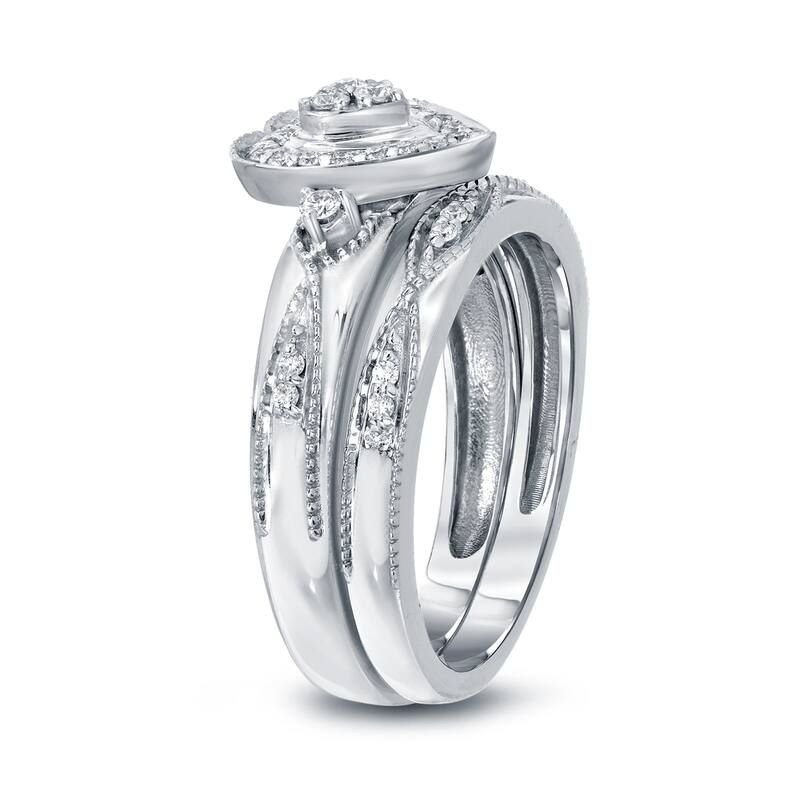 Auriya 1/5ctw Heart Shaped Halo Diamond Engagement Ring Set 14K Gold