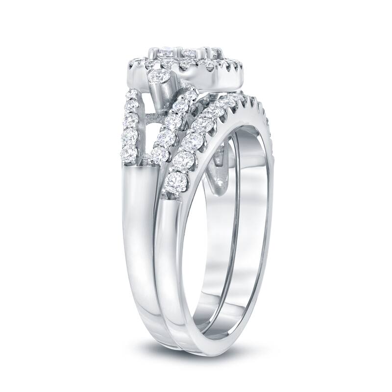 14k Gold 1ct TDW Split-Shank Round Diamond Halo Engagement Ring Set by Auriya