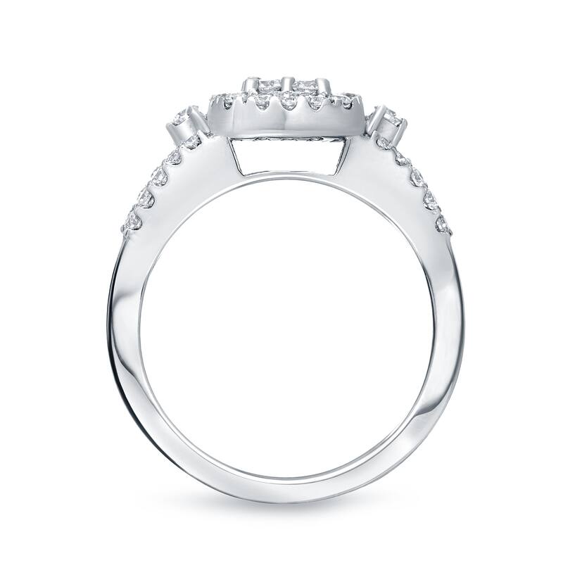14k Gold 1ct TDW Split-Shank Round Diamond Halo Engagement Ring Set by Auriya