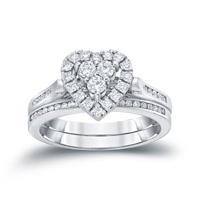 14k Gold 3/5ct TDW Heart-Shaped Diamond Halo Engagement Ring Set by Auriya