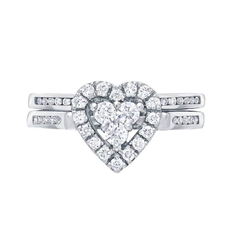 14k Gold 3/5ct TDW Heart-Shaped Diamond Halo Engagement Ring Set by Auriya