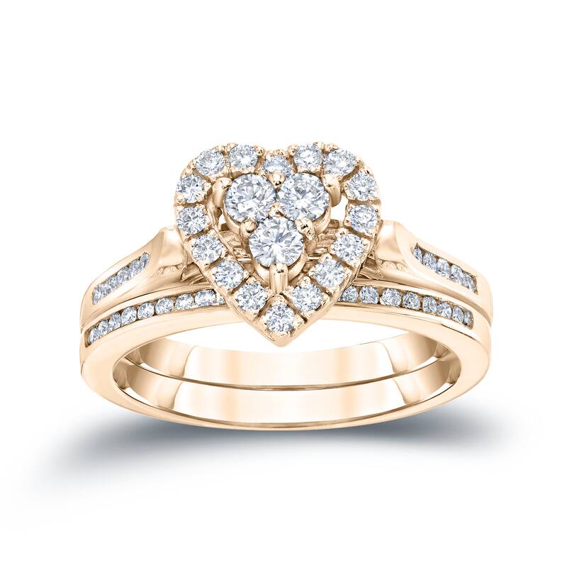 14k Gold 3/5ct TDW Heart-Shaped Diamond Halo Engagement Ring Set by Auriya