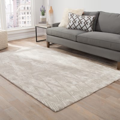 Nikki Chu Mulberry Handmade Geometric Gray/ Cream Area Rug (8' X 10') - 8' x 10'