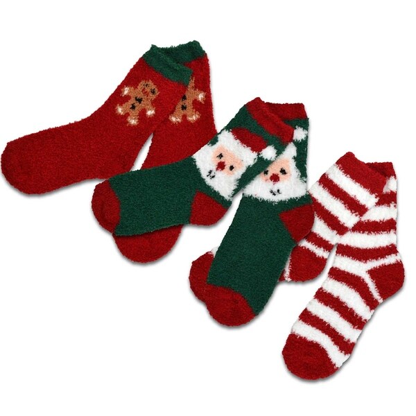 TeeHee Christmas Holiday Cozy Fuzzy Crew Socks 3-Pack for Women Super Soft
