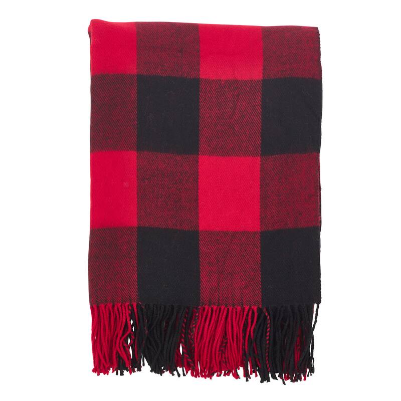 Buffalo Plaid Check Tassel Throw - Red - 50" x 60"