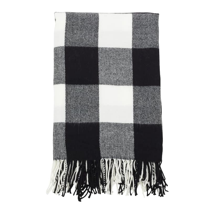 Buffalo Plaid Check Tassel Throw - Black - 50" x 60"