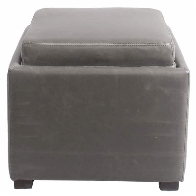 NPD Furniture Cameron Bonded Leather Square Storage Ottoman with Tray