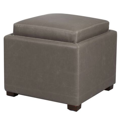 Cameron Bonded Leather Square Storage Ottoman with Tray