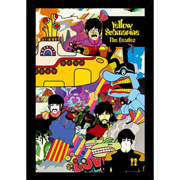 The Beatles Yellow Submarine Poster In A Black Wood Frame (24x36) - Bed 