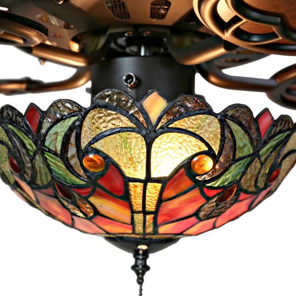 Tiffany Style Stained Glass Halston Ceiling Fan Spice 52 L X 52 W X 19 H 52 L X 52 W X 19 H On Sale Overstock 16105878 Pull Chain