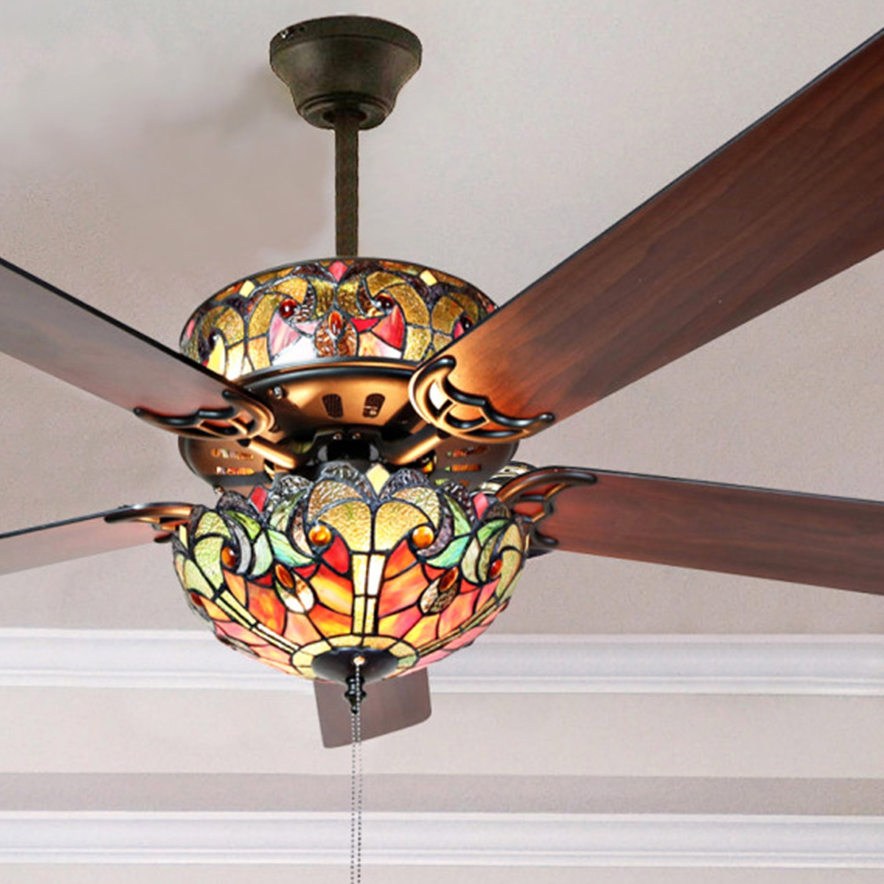 Shop Tiffany Style Stained Glass Halston Ceiling Fan Spice 52