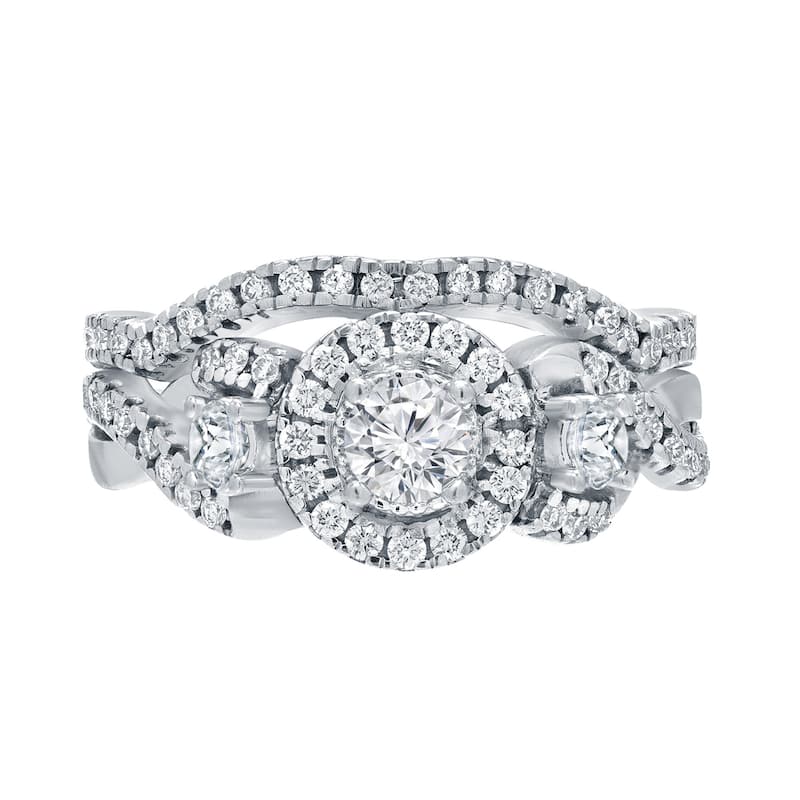 14k Gold 3/4ct TDW Braided Infinity Inspired Diamond Halo Engagement Ring Set by Auriya