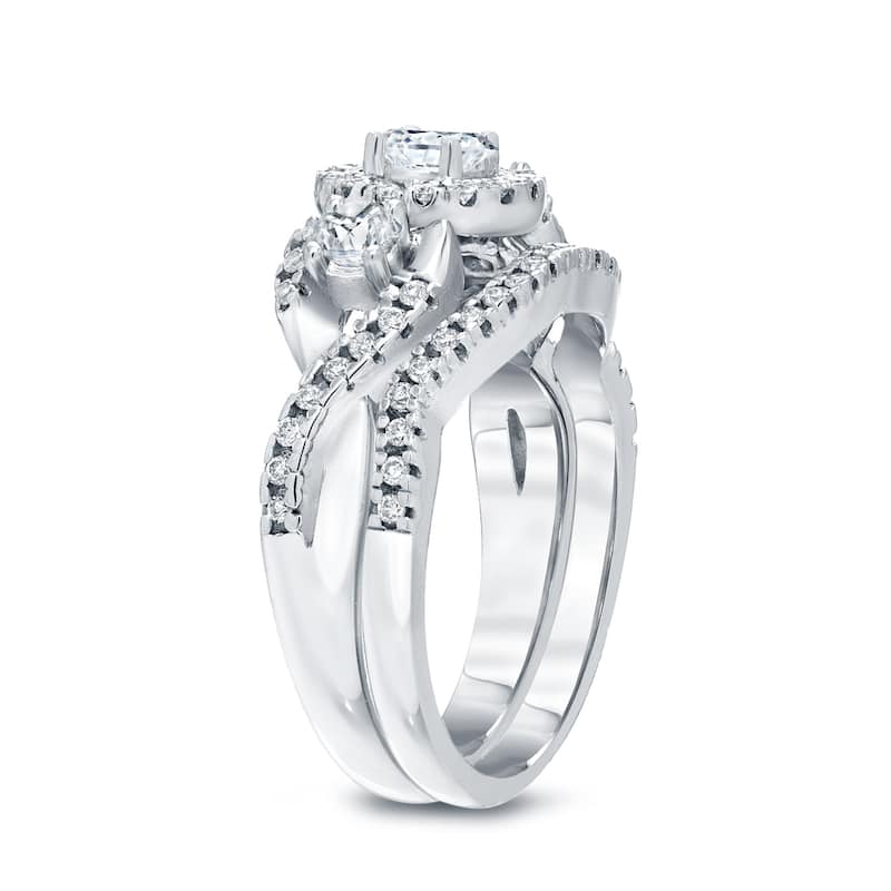 14k Gold 3/4ct TDW Braided Infinity Inspired Diamond Halo Engagement Ring Set by Auriya