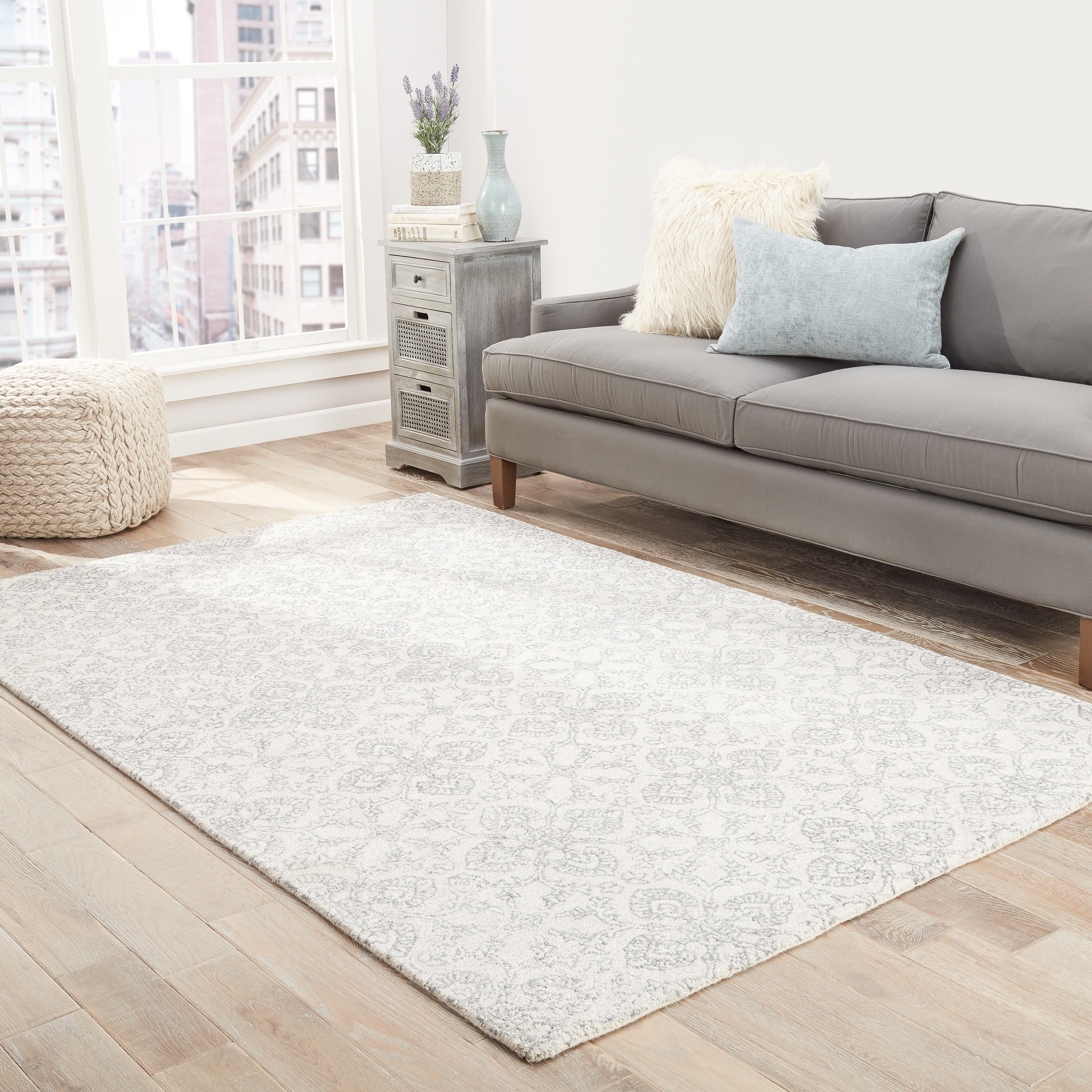 Shop Cadiz Handmade Damask Gray Light Gray Area Rug 2 X 3