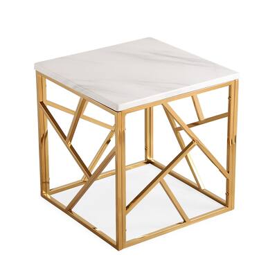 Gayle White and Golden Stainless Steel and Marble End Table