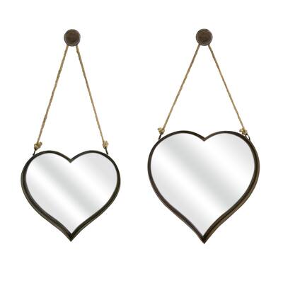 Benzara Brown Metal Heart-shaped Wall Mirror (Set of 2)