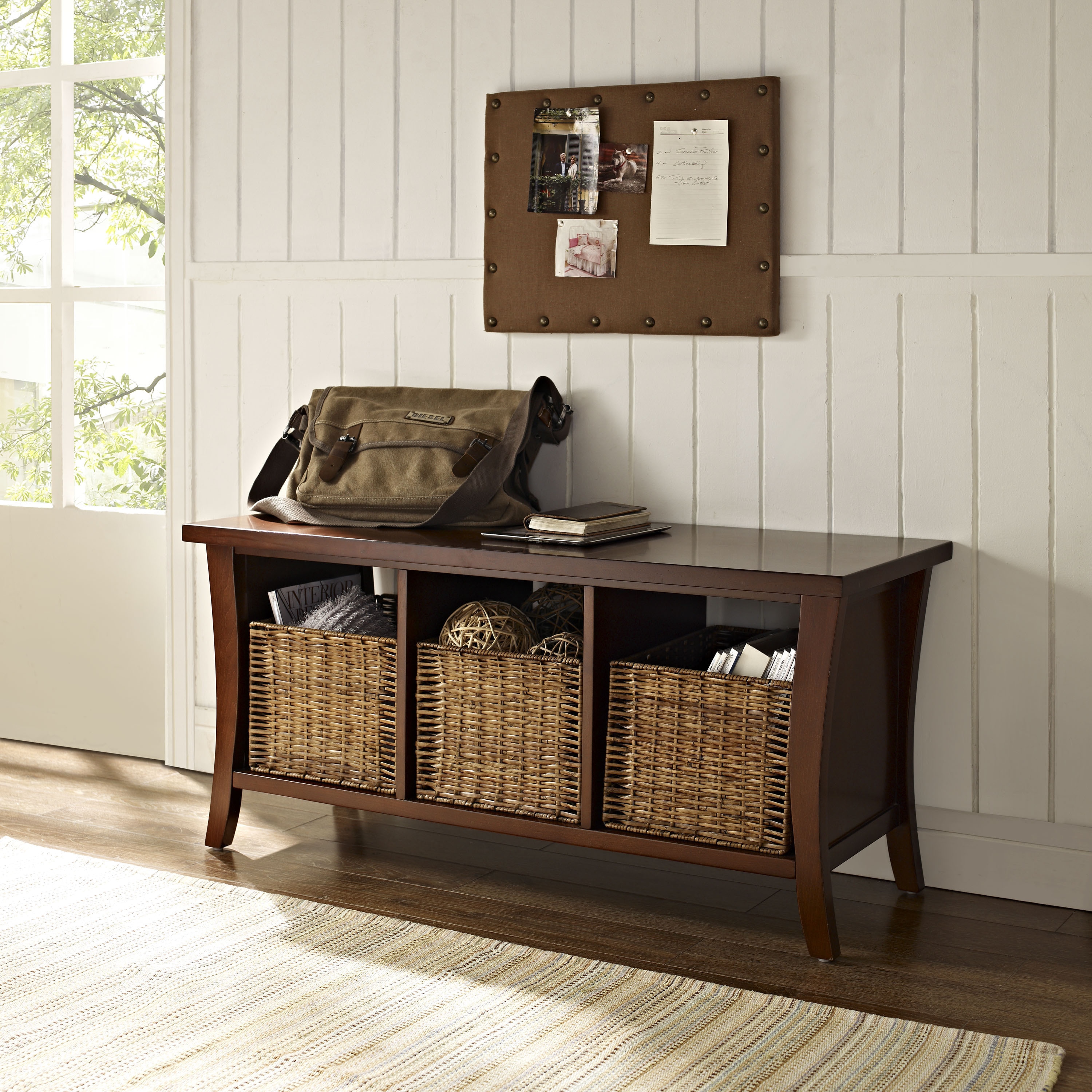 Wallis Brown Finish Mahogany Wood Entryway Storage Bench 42