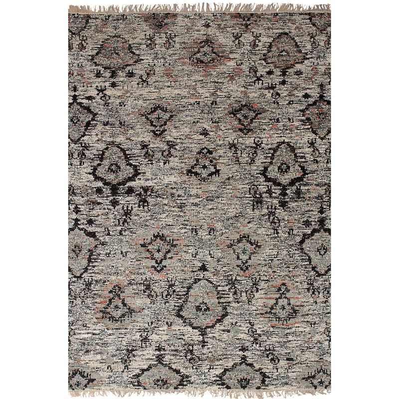 Hand-knotted Sari Silk Black, Cream Silk Rug