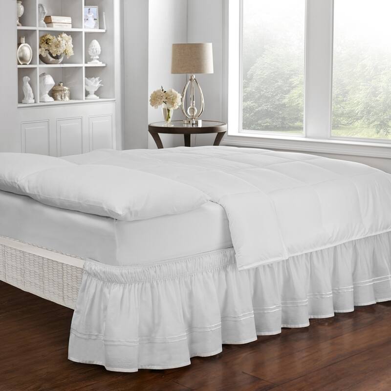 Copper Grove Barron River Easy Fit Adjustable Baratta Stitch Embroidered 18-inch Drop Bed Skirt - Queen/King - White