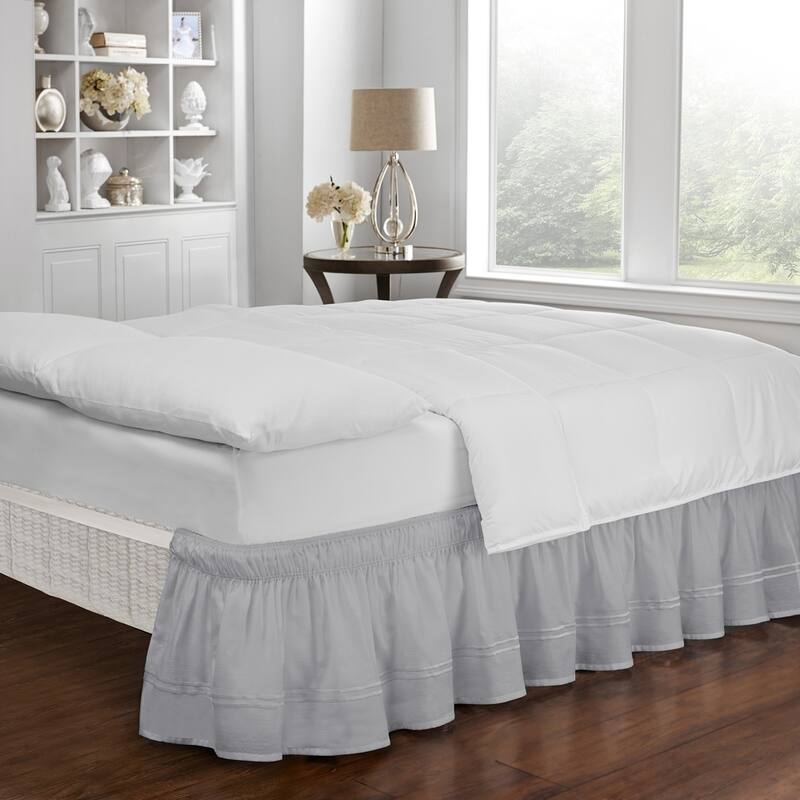 Copper Grove Barron River Easy Fit Adjustable Baratta Stitch Embroidered 18-inch Drop Bed Skirt - Queen/King - Grey