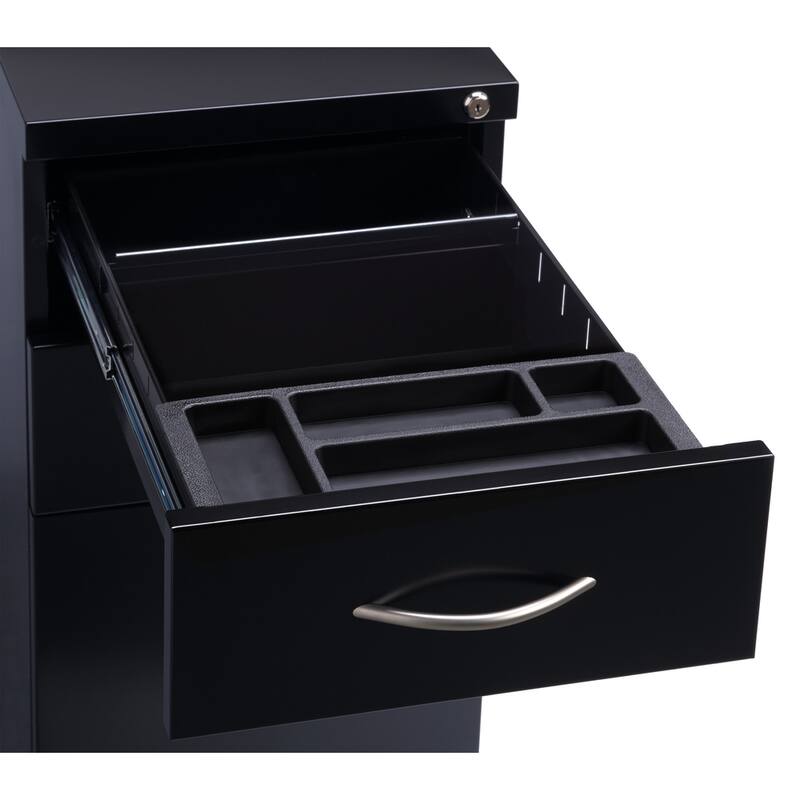 Hirsh 23" D Arch Pull Handle Mobile Pedestal 3-Drawer File Cabinet, Black