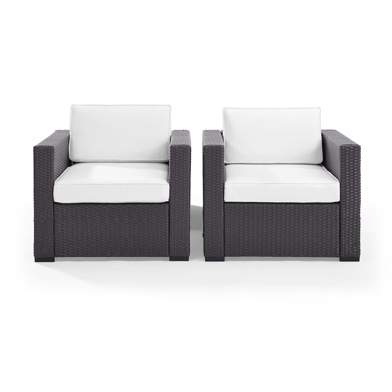 Crosley Biscayne White Wicker Outdoor Arm Chairs (Set of 2)