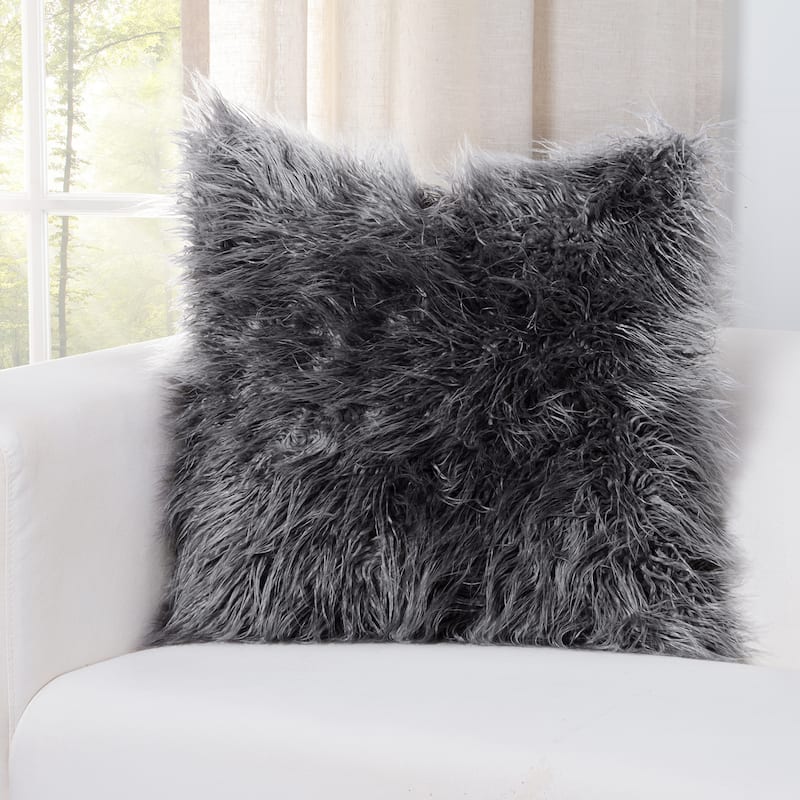 Siscovers Llama Charcoal Faux Fur Throw Pillow - 16 x 16
