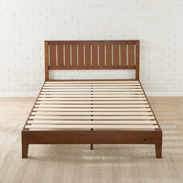 zinus 12 inch deluxe solid wood platform bed with headboard