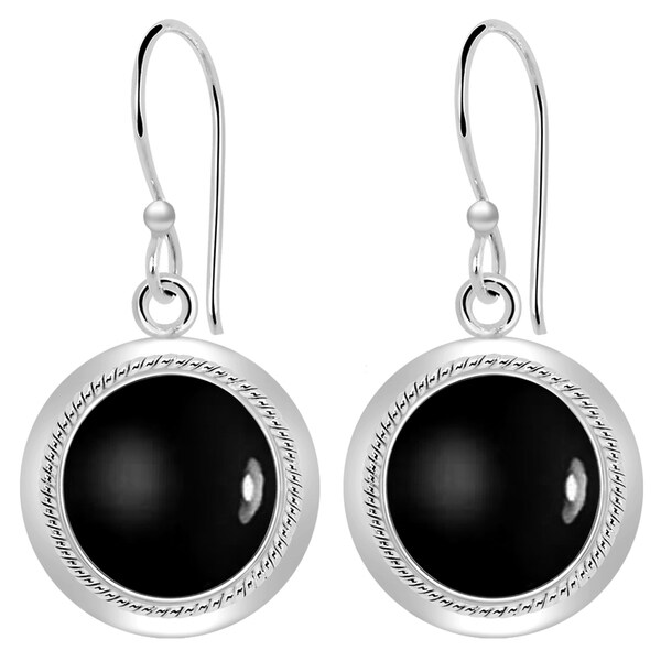 925 Sterling Silver Black Onyx Ball Drop Dangling Earrings
