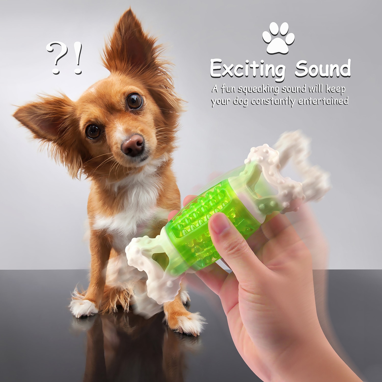 green squeaky dog bone