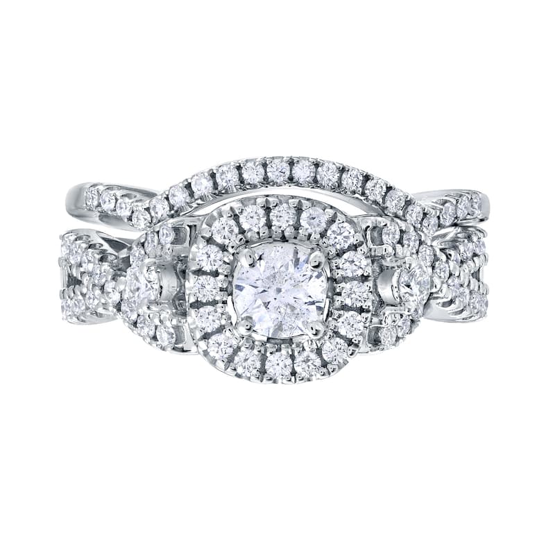 14k Gold 3/4ct TDW Infinity Braided Round Diamond Halo Engagement Ring Set by Auriya