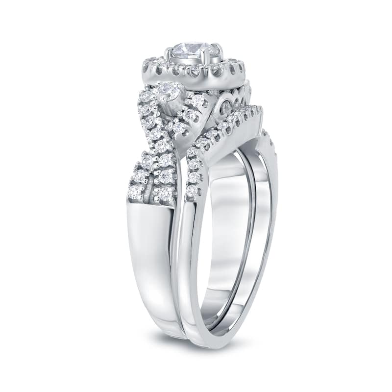 14k Gold 3/4ct TDW Infinity Braided Round Diamond Halo Engagement Ring Set by Auriya