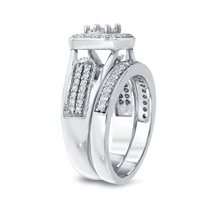 14k Gold 3/4ct TDW Round Diamond Halo Engagement Ring Set by Auriya