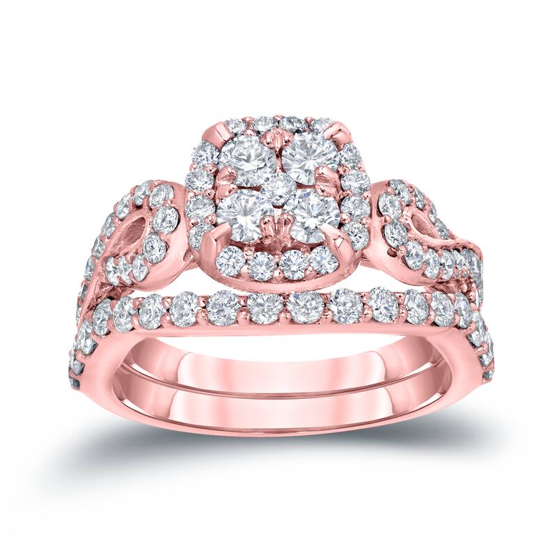14k Gold 1 1/2ct TDW Vintage Infinity Inspired Diamond Halo Engagement Ring Set by Auriya