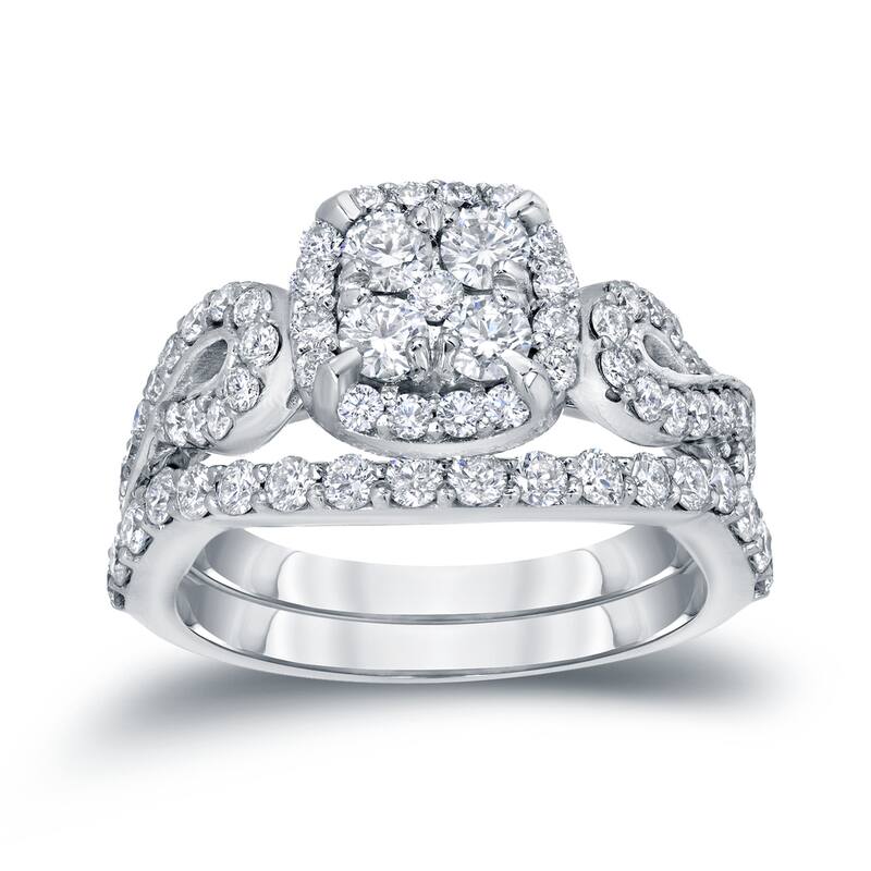 14k Gold 1 1/2ct TDW Vintage Infinity Inspired Diamond Halo Engagement Ring Set by Auriya