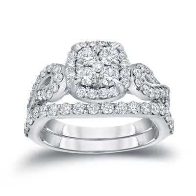 14k Gold 1 1/2ct TDW Vintage Infinity Inspired Diamond Halo Engagement Ring Set by Auriya