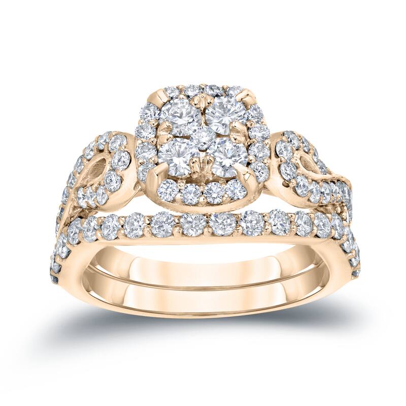 14k Gold 1 1/2ct TDW Vintage Infinity Inspired Diamond Halo Engagement Ring Set by Auriya
