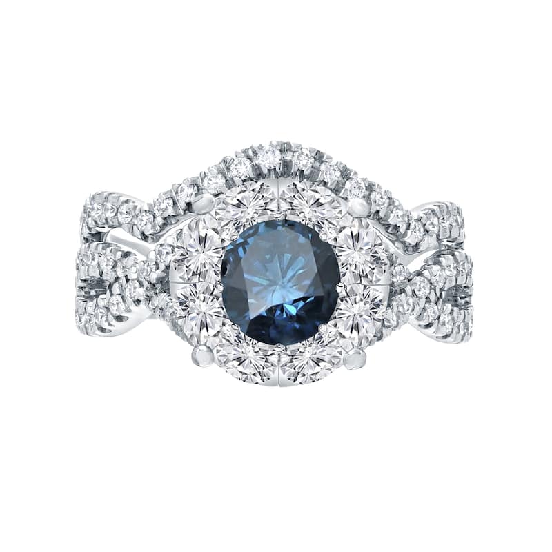 Auriya 1 1/5ctw Infinity Round Blue Halo Diamond Engagement Ring Set 14k Gold