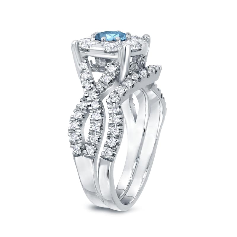 Auriya 1 1/5ctw Infinity Round Blue Halo Diamond Engagement Ring Set 14k Gold