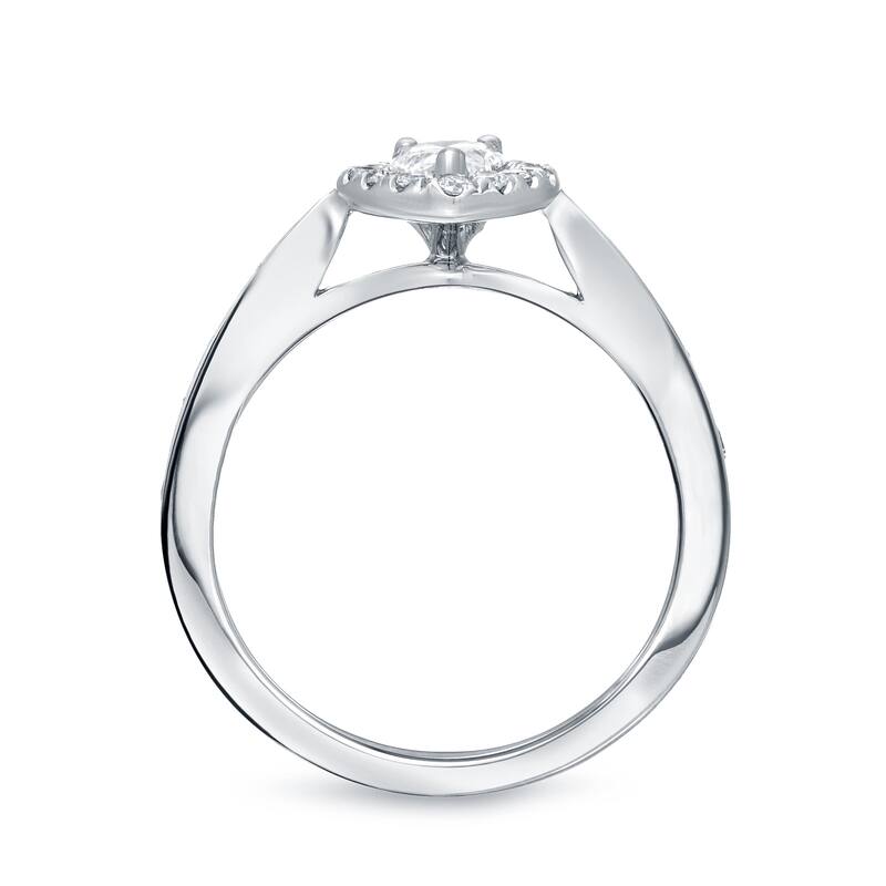 14k Gold 1ct TDW Pear Shaped Diamond Halo Engagement Ring Set by Auriya
