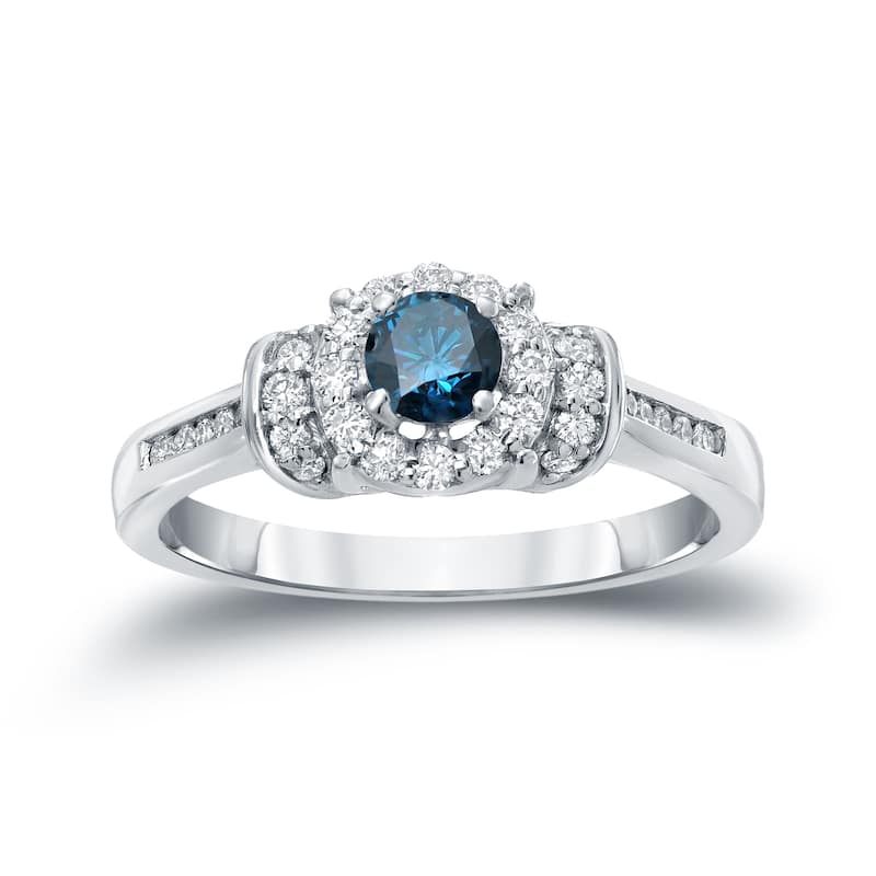 Auriya 1/2ctw Round Halo Blue Diamond Engagement Ring 14k Gold