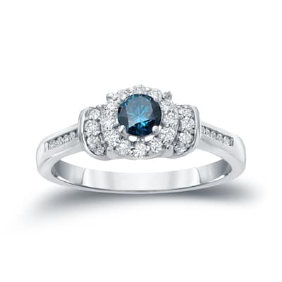 Auriya 1/2ctw Round Halo Blue Diamond Engagement Ring 14k Gold
