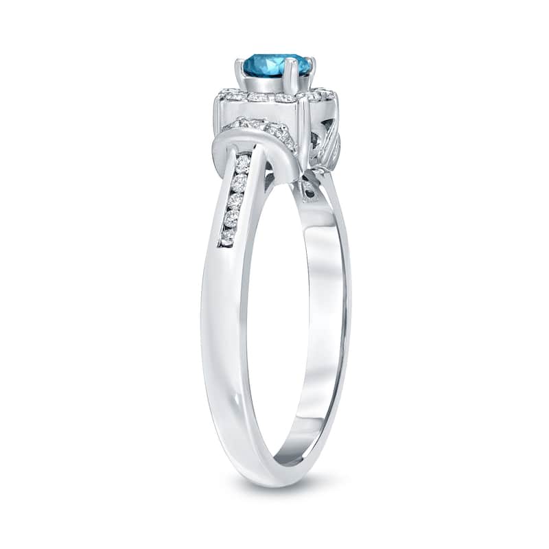 Auriya 1/2ctw Round Halo Blue Diamond Engagement Ring 14k Gold