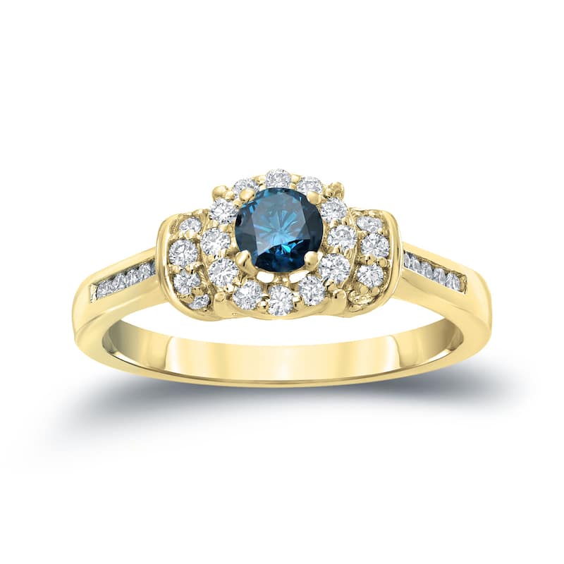 Auriya 1/2ctw Round Halo Blue Diamond Engagement Ring 14k Gold