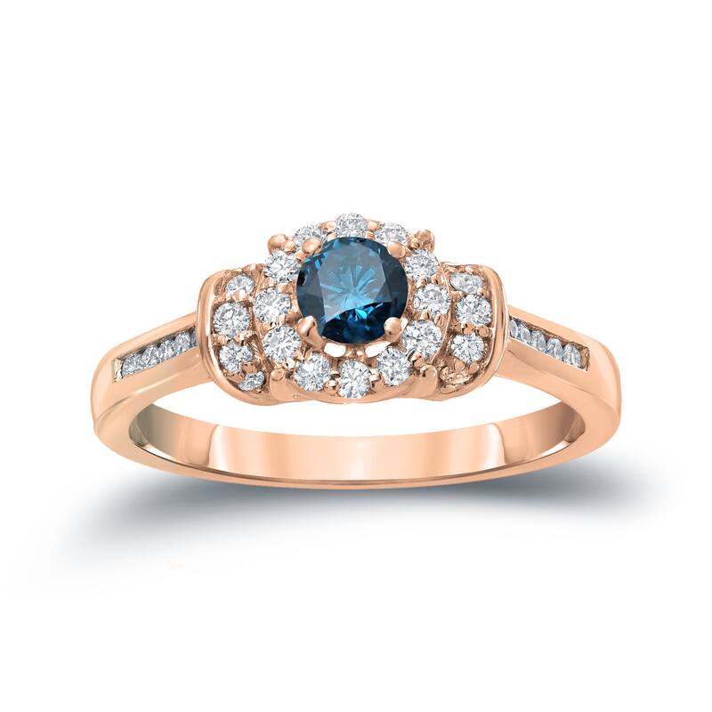 Auriya 1/2ctw Round Halo Blue Diamond Engagement Ring 14k Gold