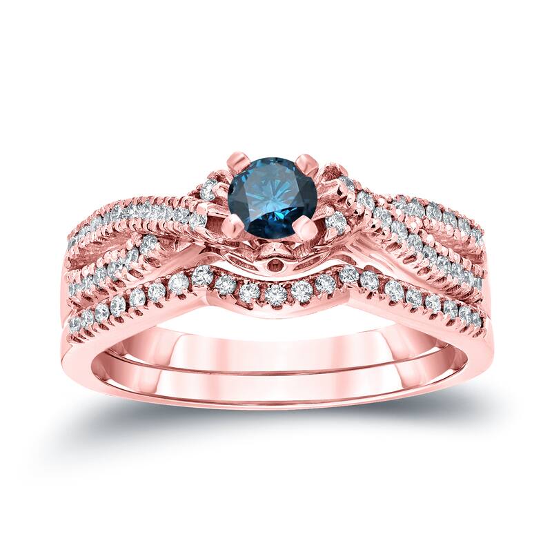 Auriya 1/2ctw Infinity Inspired Blue Diamond Engagement Ring Set 14k Gold - 4 - Rose