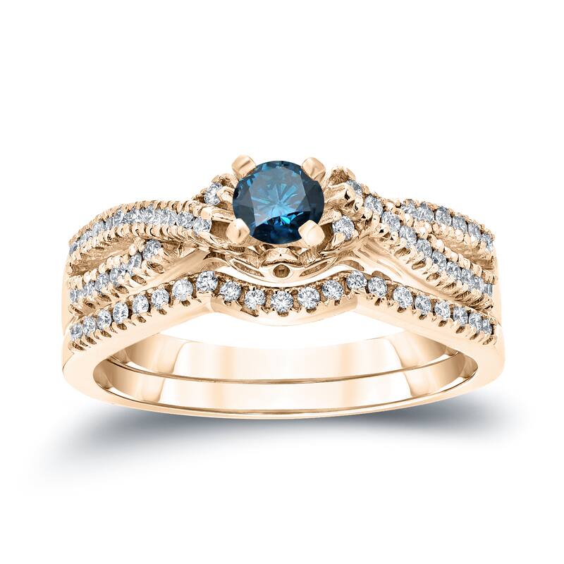 Auriya 1/2ctw Infinity Inspired Blue Diamond Engagement Ring Set 14k Gold - 4 - Yellow